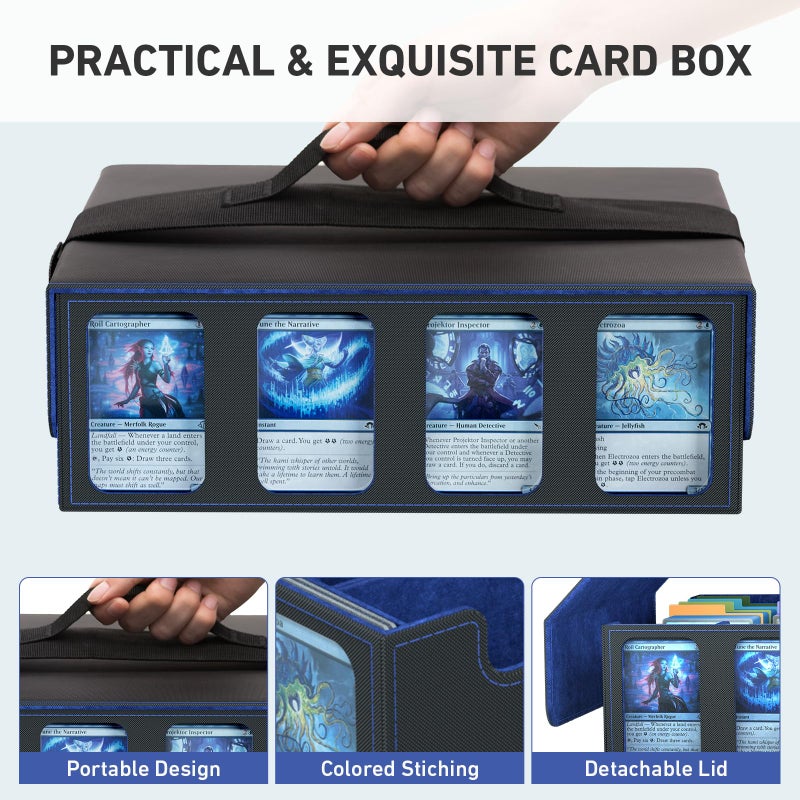 صندوق تخزين بطاقات التداول من SENVINI مكون من 4 صفوف حافظة بطاقات كبيرة لـ 3200+ Mtg tcg Magic Play Game Card Organizer Commander Deck Box مع 4 دعامات و24 فواصل وحزام و101 أكمام - Image 4